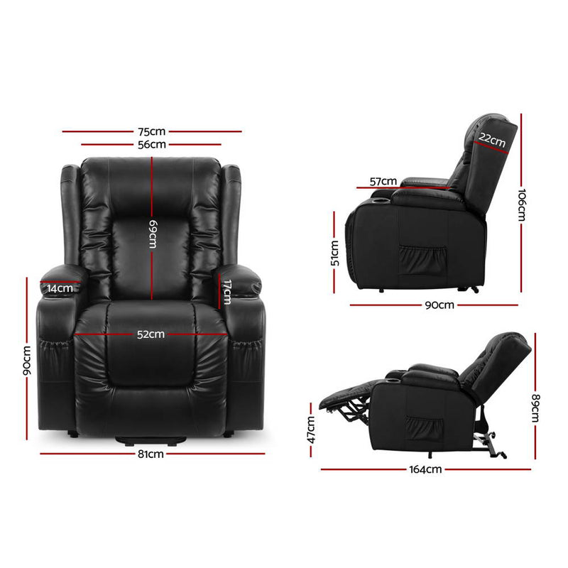 Artiss Electric Recliner Chair Lift Heated Massage Chairs Lounge Sofa Leather - Sale Now