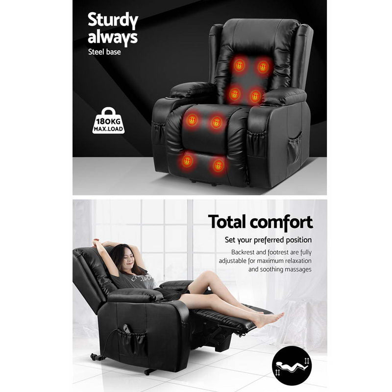 Artiss Electric Recliner Chair Lift Heated Massage Chairs Lounge Sofa Leather - Sale Now