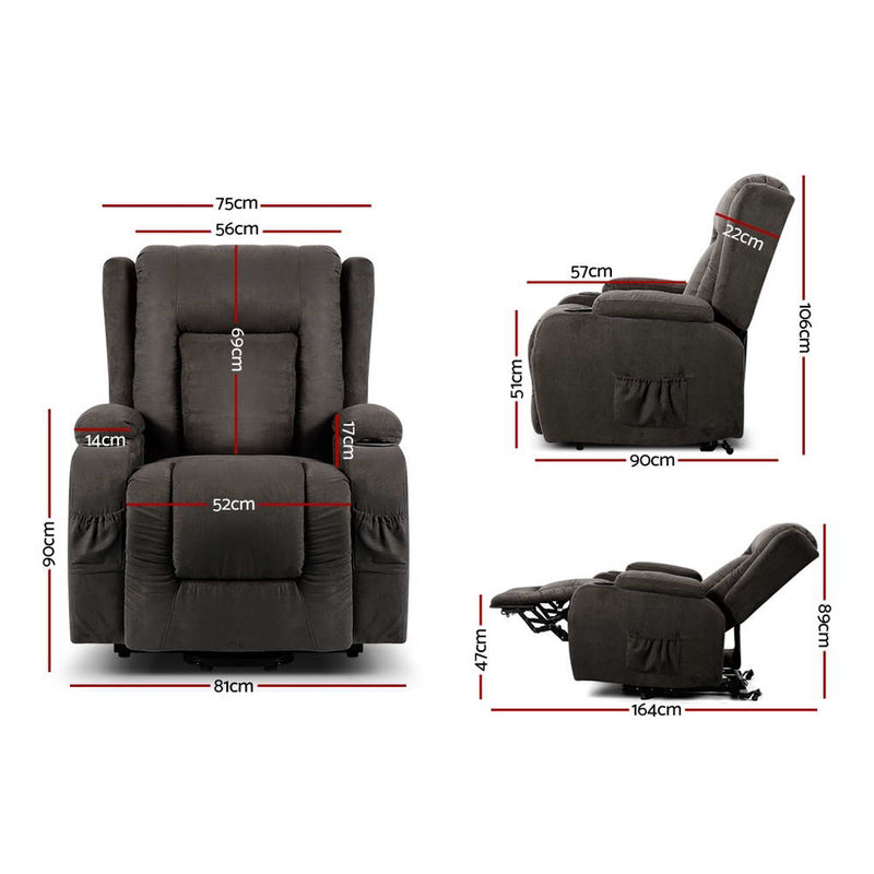 Artiss Electric Recliner Chair Lift Heated Massage Chairs Fabric Lounge Sofa - Sale Now