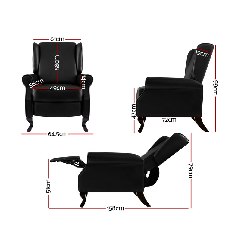 Artiss Recliner Chair Luxury Lounge Armchair Single Sofa Couch PU Leather Black - Sale Now