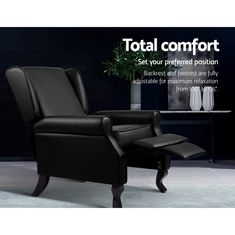 Artiss Recliner Chair Luxury Lounge Armchair Single Sofa Couch PU Leather Black - Sale Now