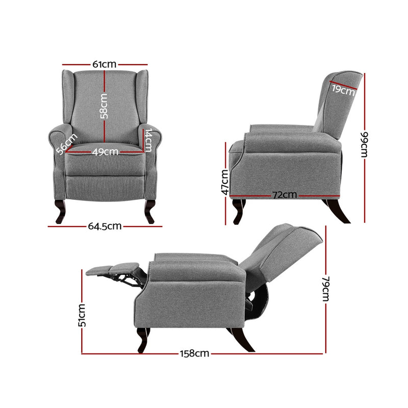 Artiss Recliner Chair Luxury Lounge Armchair Single Sofa Couch Fabric Grey - Sale Now