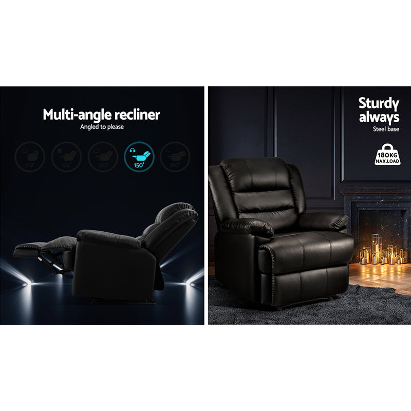 Artiss Recliner Chair Armchair Luxury Single Lounge Sofa Couch Leather Black - Sale Now