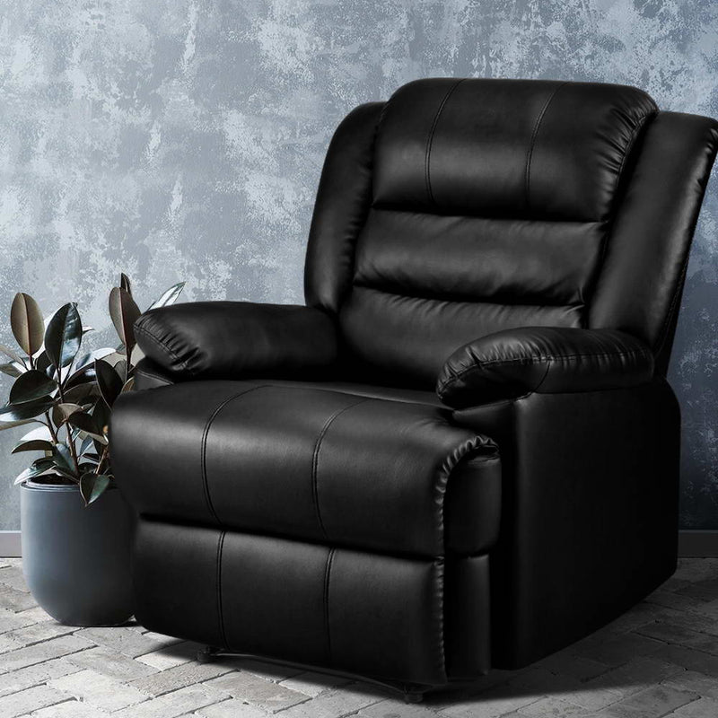 Artiss Recliner Chair Armchair Luxury Single Lounge Sofa Couch Leather Black - Sale Now
