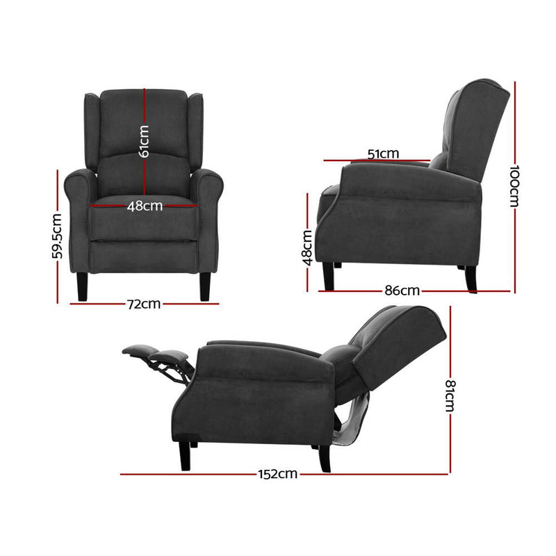Artiss Recliner Chair Adjustable Sofa Lounge Soft Suede Armchair Couch Charcoal - Sale Now