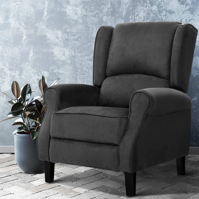 Artiss Recliner Chair Adjustable Sofa Lounge Soft Suede Armchair Couch Charcoal - Sale Now