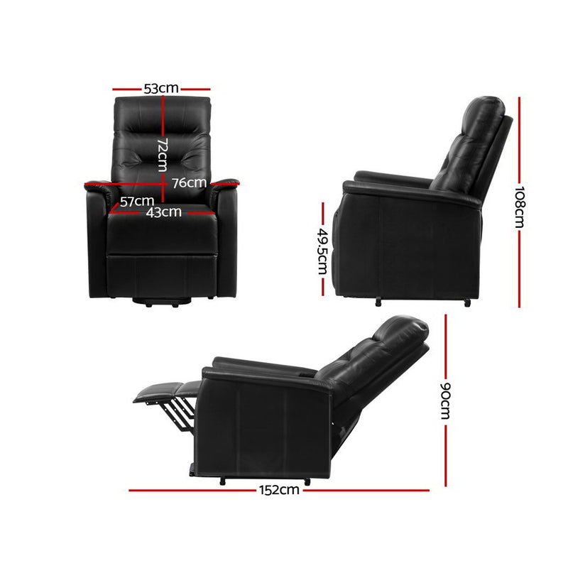 Artiss Lift Recliner Chair Sofa Single Comfortable Black Leather Armchair - Sale Now