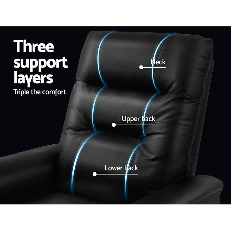 Artiss Lift Recliner Chair Sofa Single Comfortable Black Leather Armchair - Sale Now