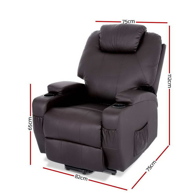 Artiss Electric Recliner Lift Chair Massage Armchair Heating PU Leather Brown - Sale Now