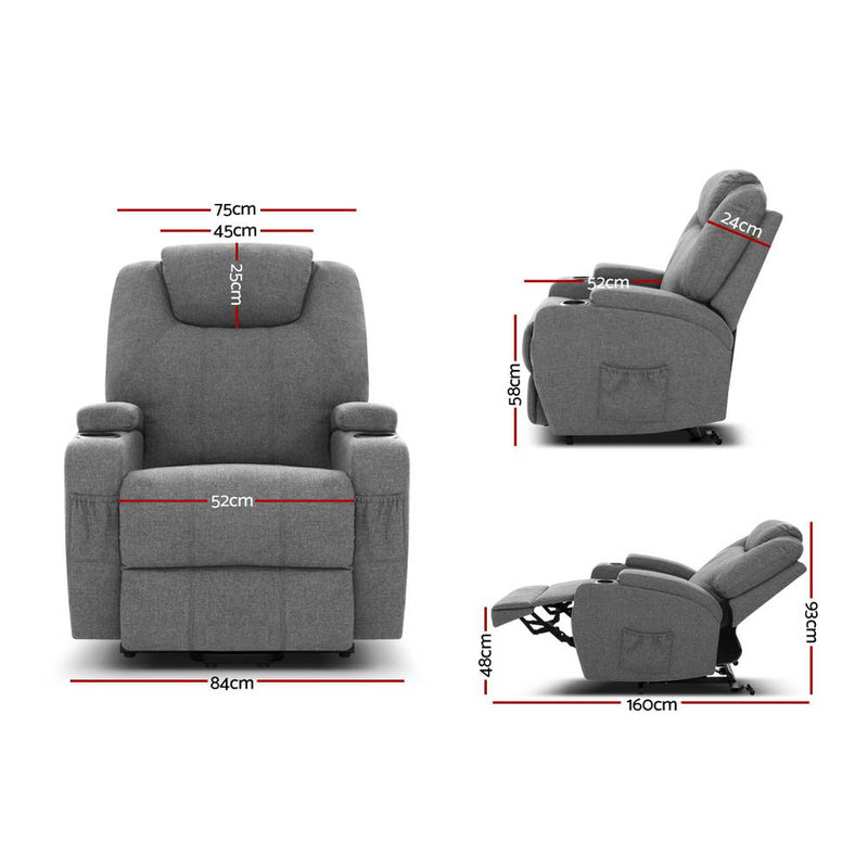 Artiss Electric Massage Chair Recliner Sofa Lift Motor Armchair Heating Fabric - Sale Now