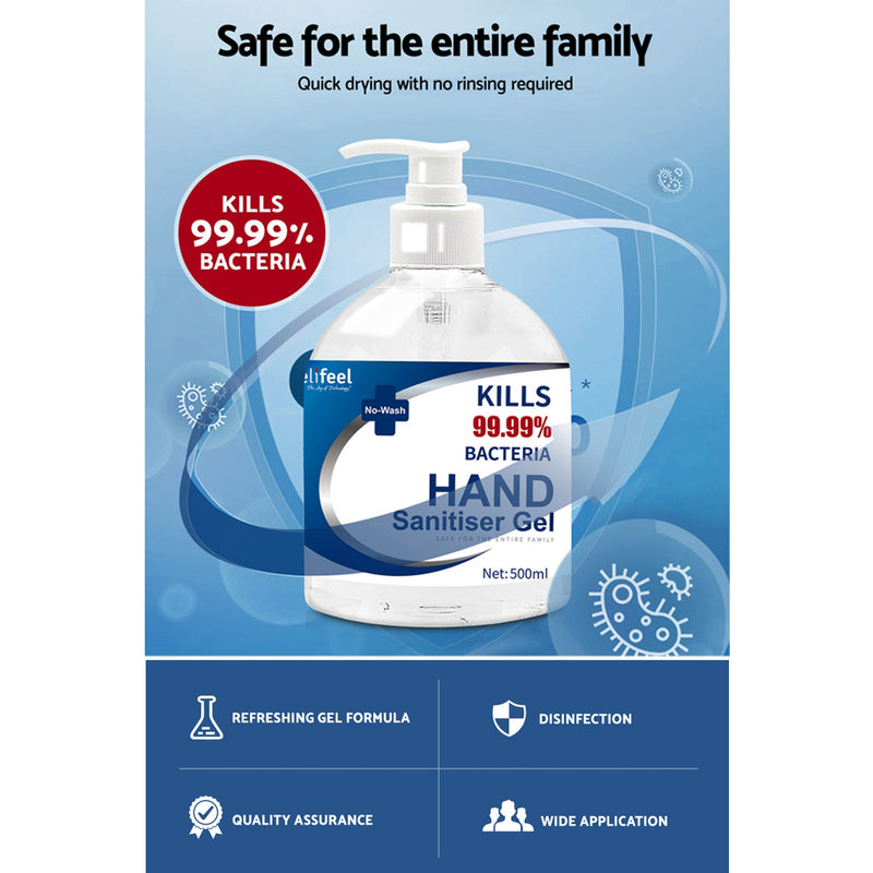 Relifeel Instant Hand Sanitiser Gel Alcohol Sanitizer Quick Dry 500ml No Wash - Sale Now