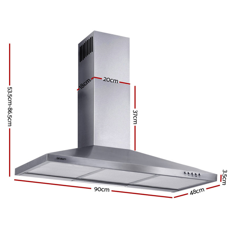 DEVANTi 900mm Rangehood Stainless Steel Range Hood Home Kitchen Canopy - Sale Now