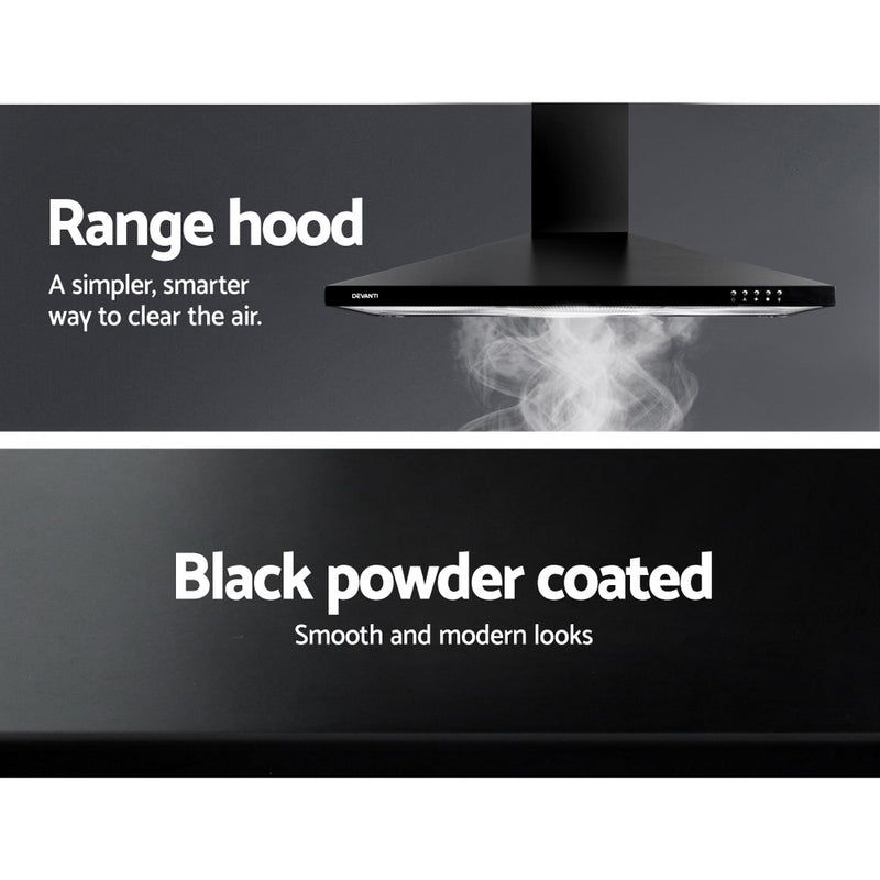 DEVANTi 900mm 90cm Rangehood Stainless Steel Range Hood Home Kitchen Canopy Black - Sale Now