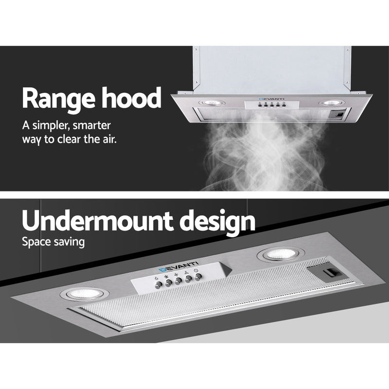 Devanti Range Hood Rangehood Undermount Built In Stainless Steel Canopy 52cm 520mm - Sale Now