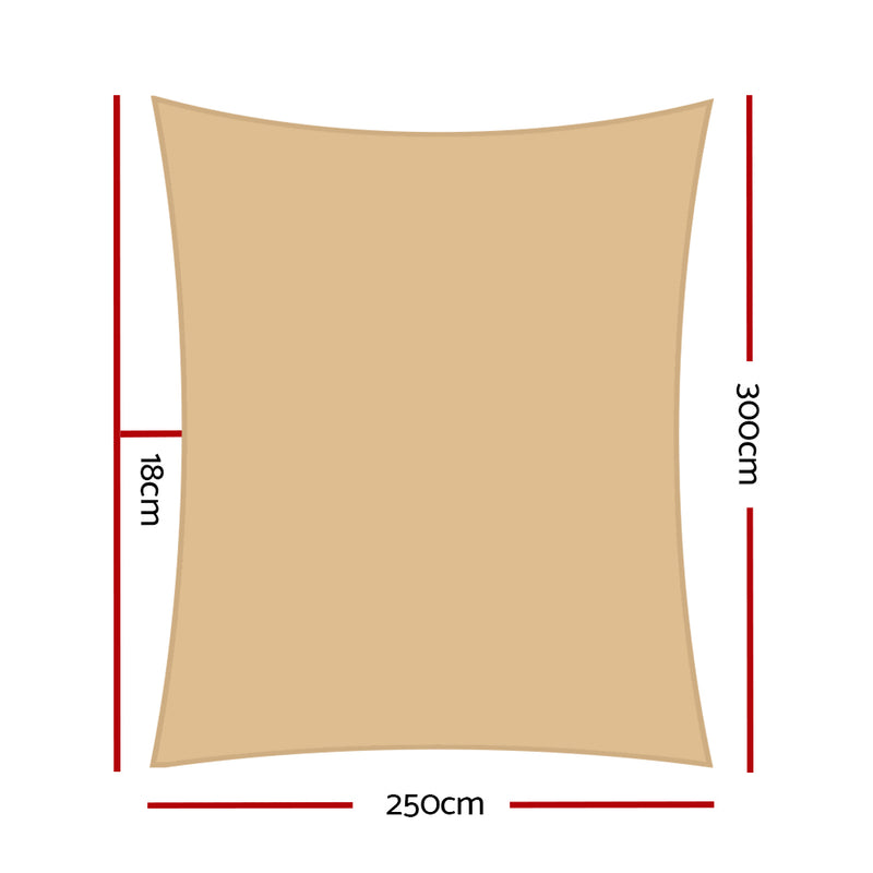 Instahut 2.5 x 3m Rectangle Shade Sail Cloth - Sand Beige - Sale Now