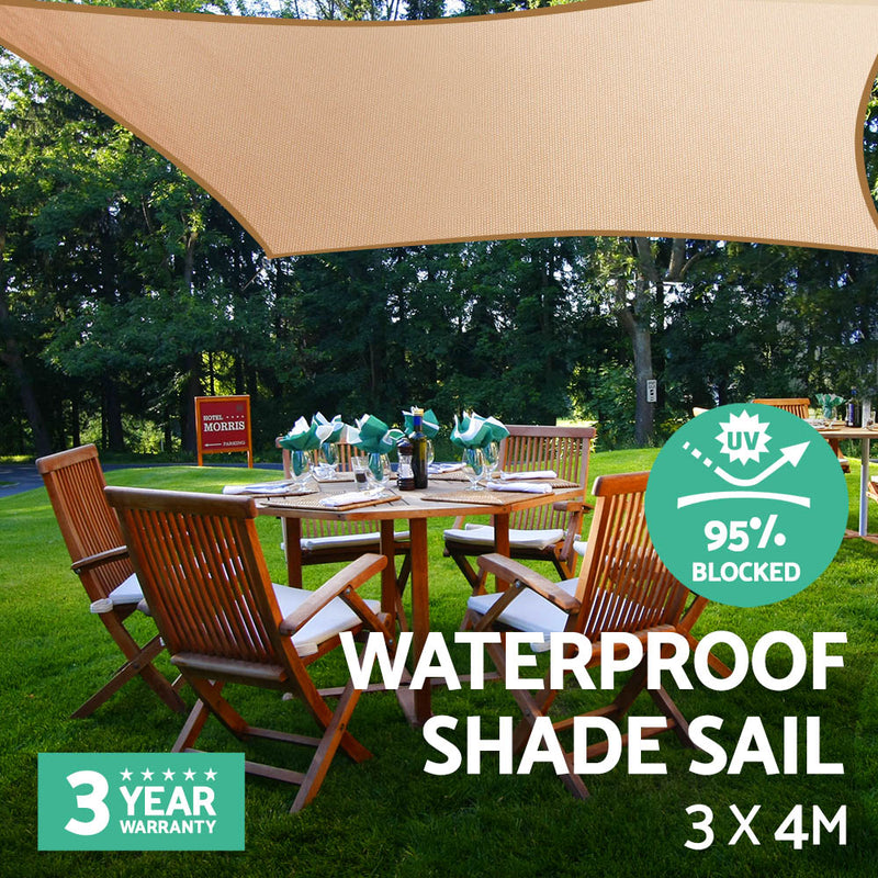 Instahut 3 x 4m Waterproof Rectangle Shade Sail Cloth - Sand Beige - Sale Now