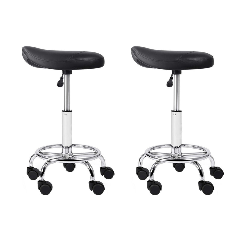 Artiss set of 2 SADDLE Salon Stool Black PU Swivel Barber Hair Dress Chair Hydraulic Lift - Sale Now