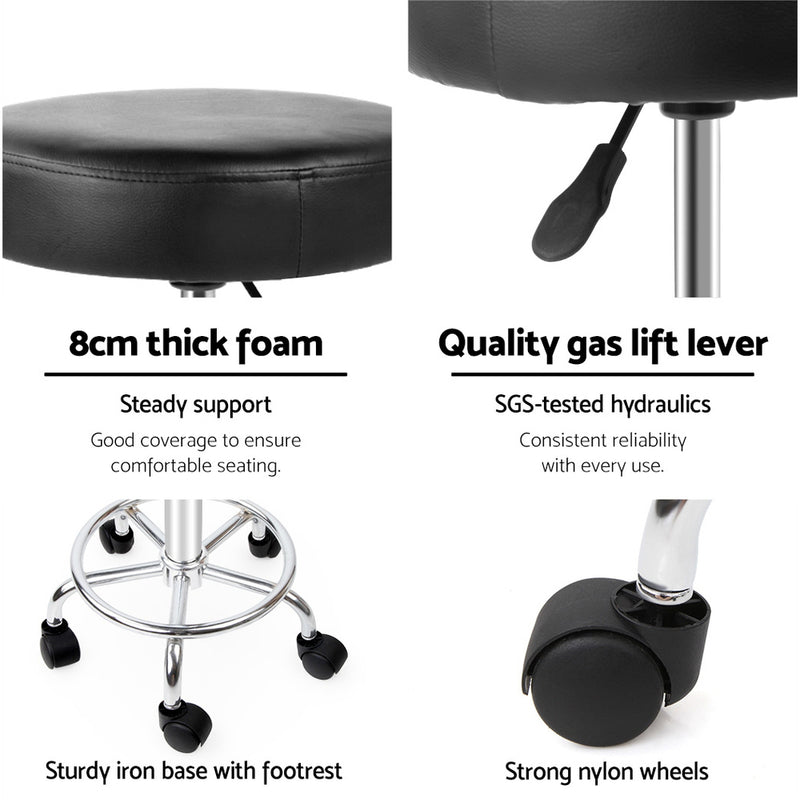Artiss Set of 2 ROUND Salon Stool Black PU Leather Swivel Barber Hair Dress Chair Hydraulic Lift - Sale Now