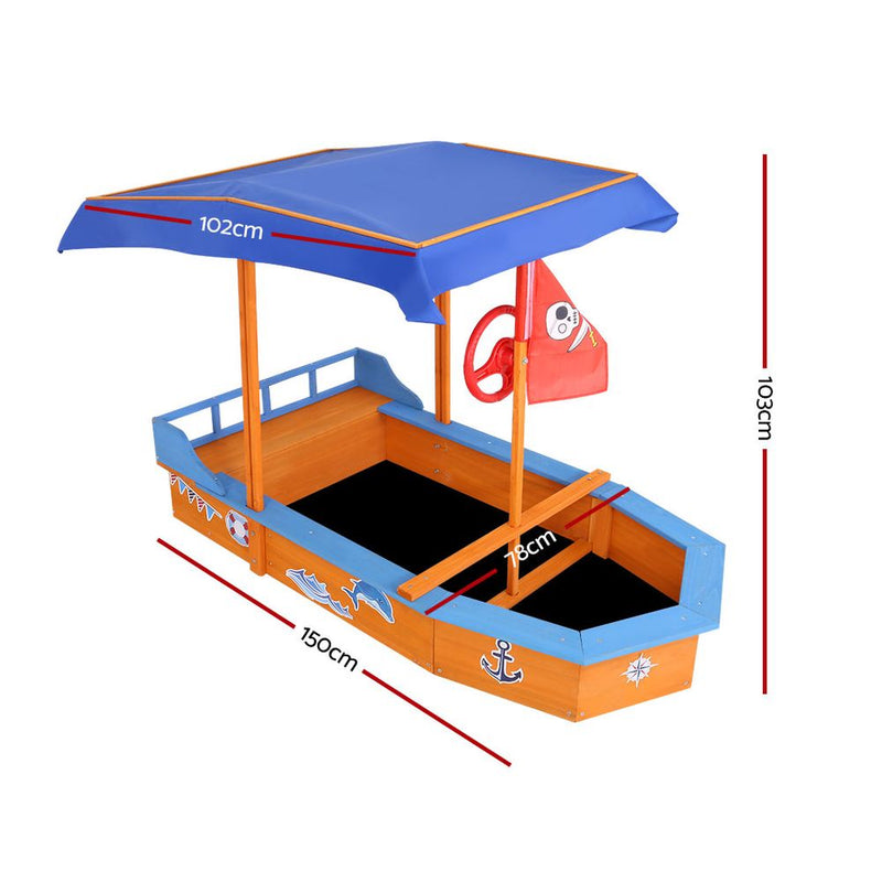 Keezi Boat-shaped Canopy Sand Pit - Sale Now