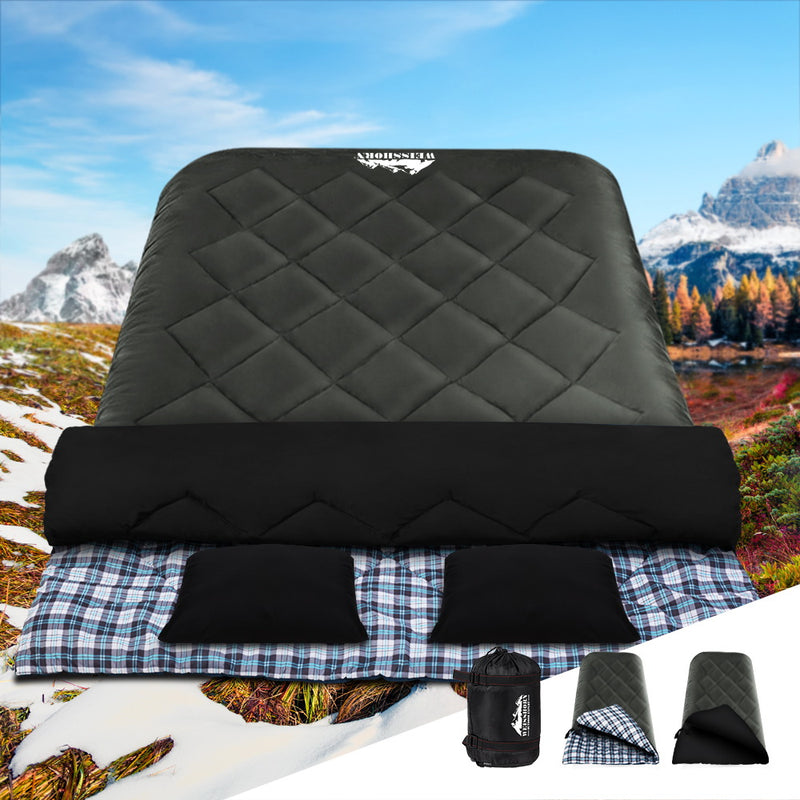 Weisshorn Sleeping Bag Bags Double Camping Hiking -10°C to 15°C Tent Winter Thermal Grey - Sale Now