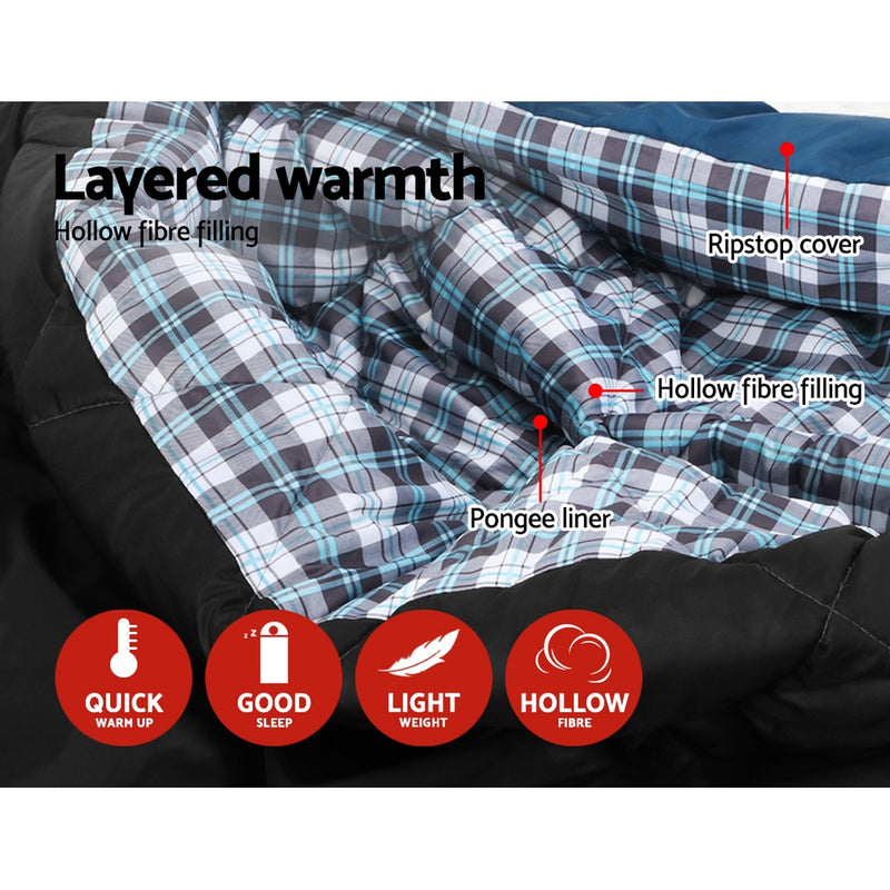 Weisshorn Sleeping Bag Bags Double Camping Hiking -10°C to 15°C Tent Winter Thermal Navy - Sale Now