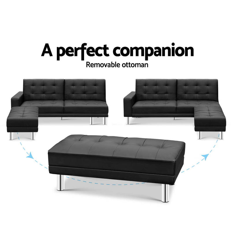 Artiss Sofa Bed Lounge Set 3 Seater Couch Futon Ottoman Leather Modular Recliner - Sale Now