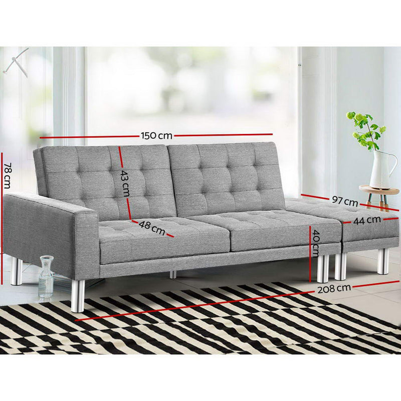Sofa Bed Lounge Set Futon 3 Seater Couch Recliner Ottoman Fabric - Sale Now
