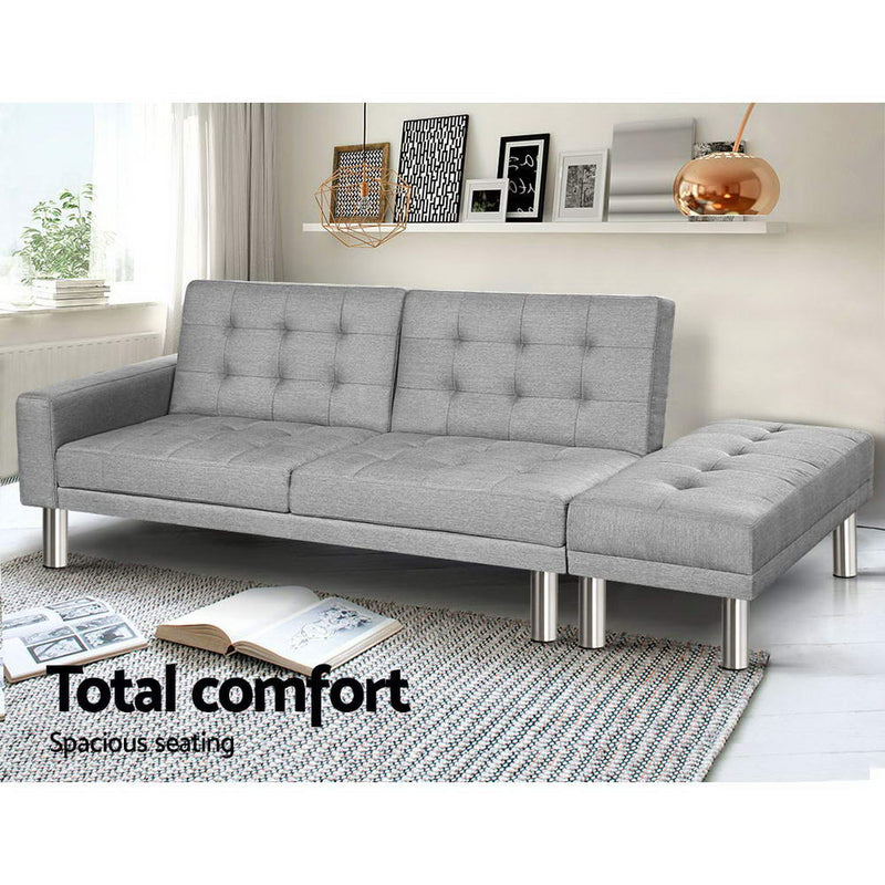 Sofa Bed Lounge Set Futon 3 Seater Couch Recliner Ottoman Fabric - Sale Now