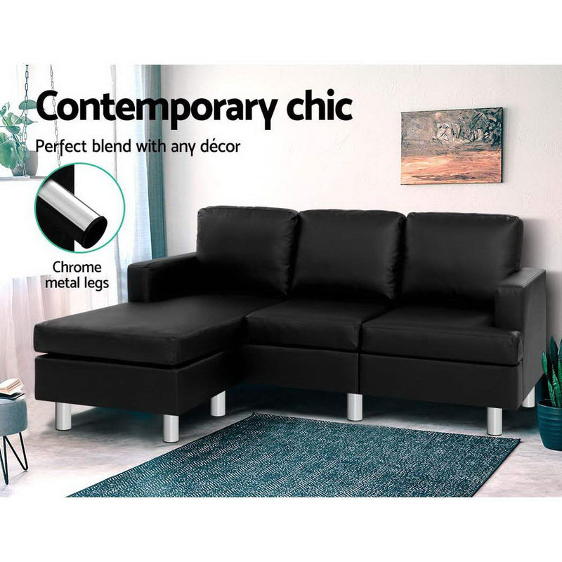 Artiss Sofa Lounge Set Couch Futon Corner Chaise Leather 3 Seater Suite Black - Sale Now