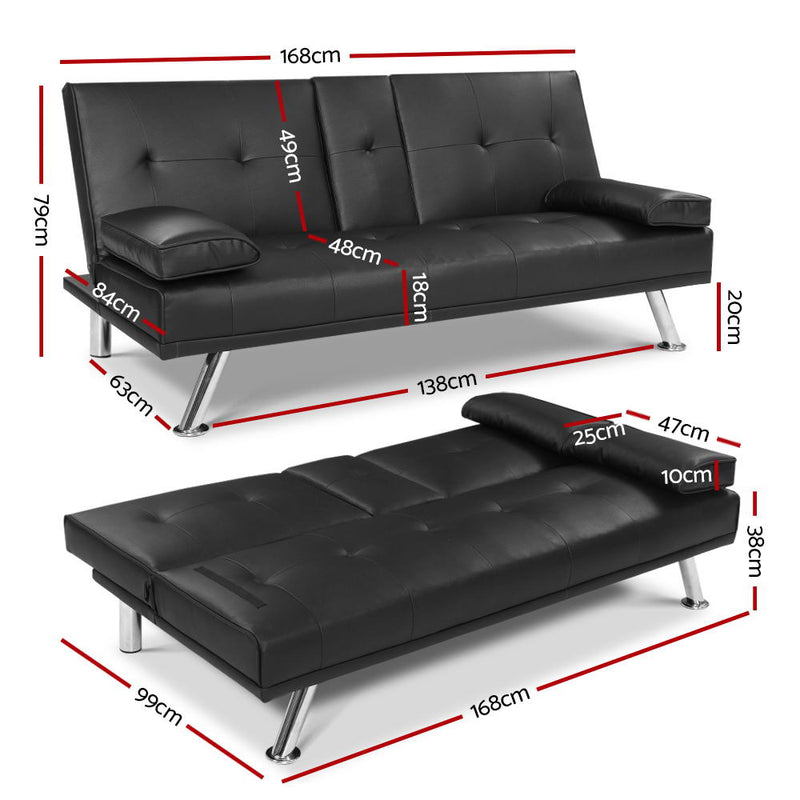 Artiss Sofa Bed Lounge Futon Couch 3 Seater Leather Cup Holder Recliner - Sale Now