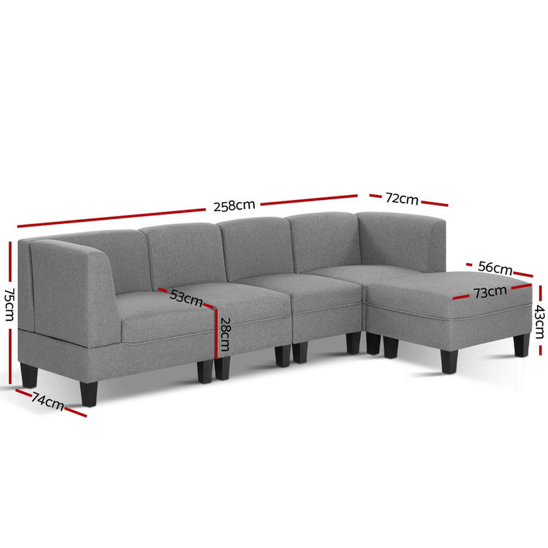 Artiss 5 Seater Sofa Set Bed Modular Lounge Chair Chaise Fabric - Sale Now