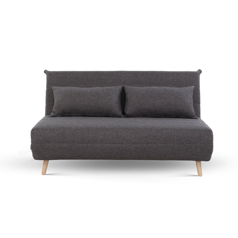 Sofa Bed Lounge Adjustable Seater Futon Couch Linen Fabric Wood Legs Dark Grey - Sale Now