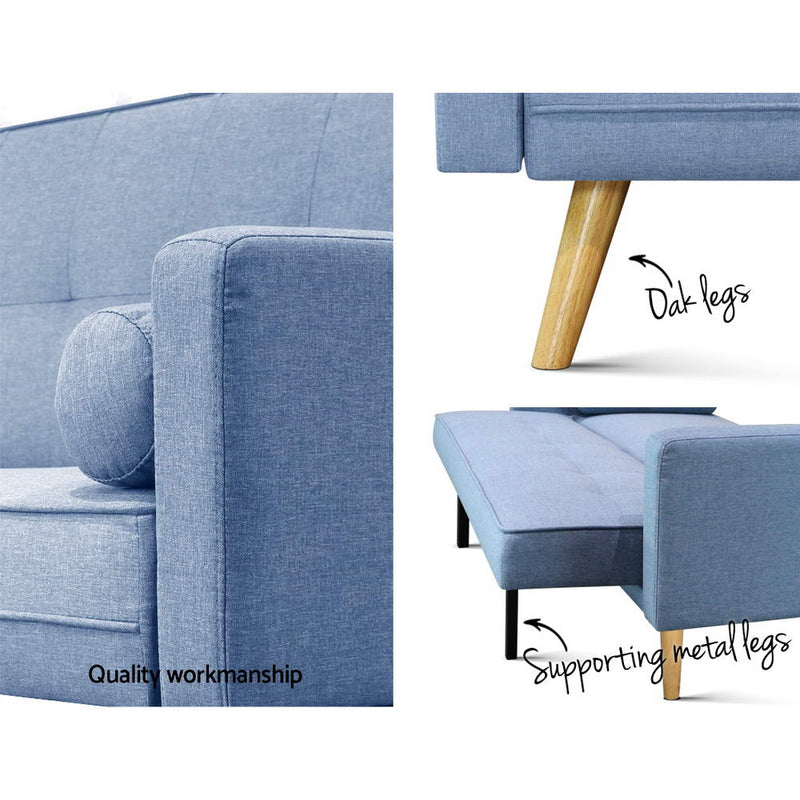 Artiss 3 Seater Fabric Lounge Chair - Blue - Sale Now