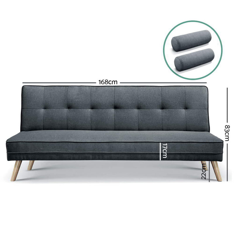 Artiss 3 Seater Fabric Sofa Bed - Charcoal - Sale Now