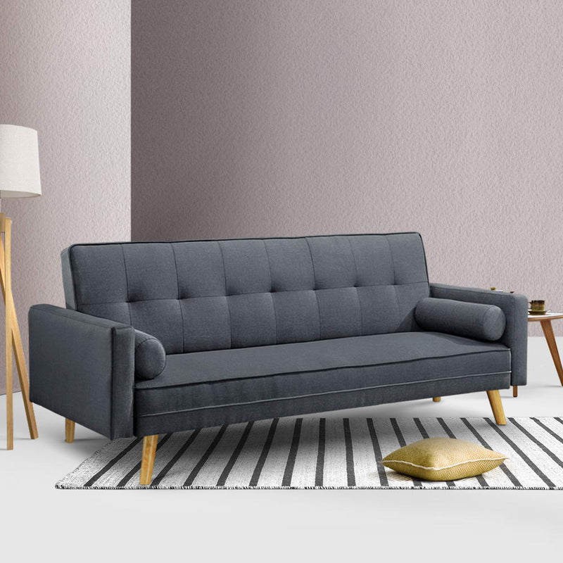 Artiss 3 Seater Fabric Sofa Bed - Charcoal - Sale Now