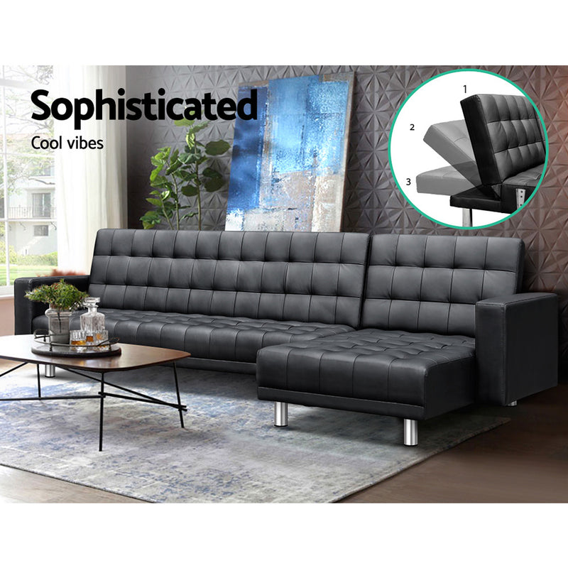 Artiss Modular PU Leather Sofa Bed - Black - Sale Now