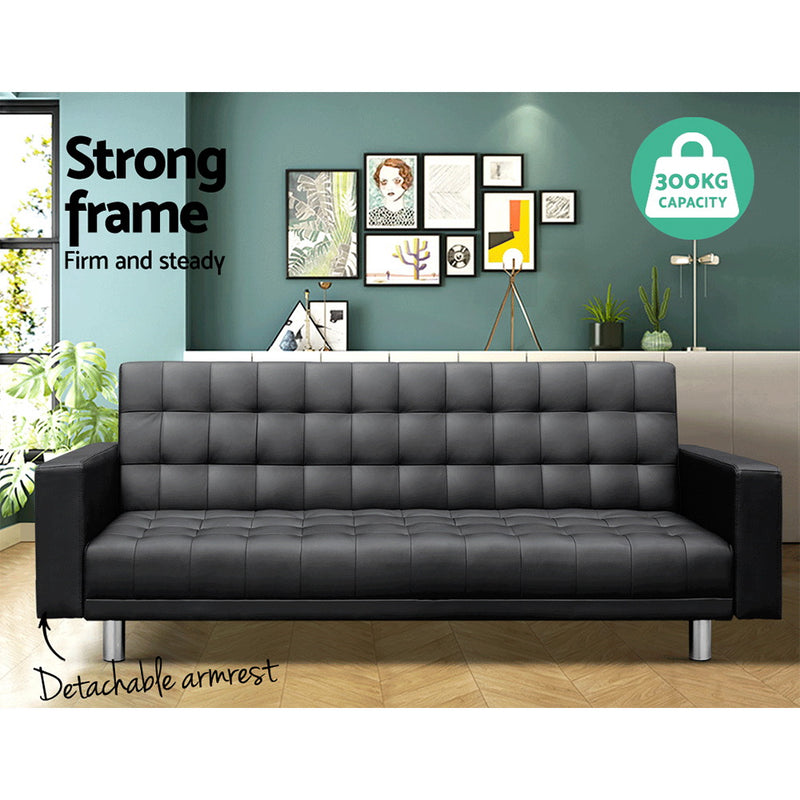 Artiss Modular PU Leather Sofa Bed - Black - Sale Now