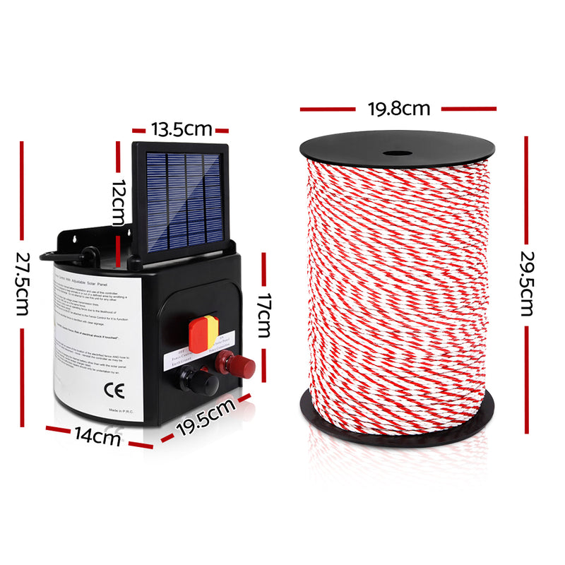 Giantz Electric Fence Energiser 3km Solar Powered Energizer Charger + 500m Tape - Sale Now