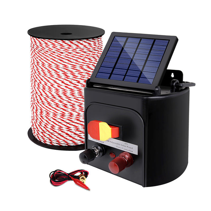 Giantz Electric Fence Energiser 5km Solar Powered Charger + 500m Rope - Sale Now