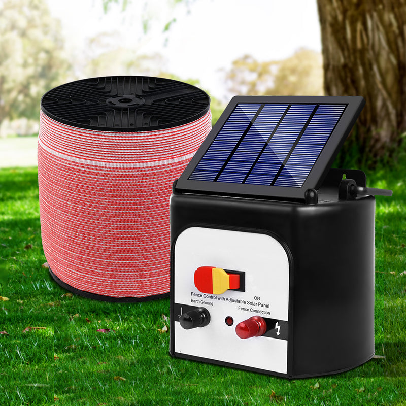 Giantz Electric Fence Energiser 8km Solar Powered Energizer Charger + 1200m Tape - Sale Now