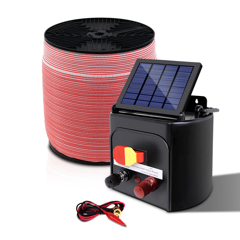 Giantz Electric Fence Energiser 3km Solar Powered Charger Set + 2000m Tape - Sale Now