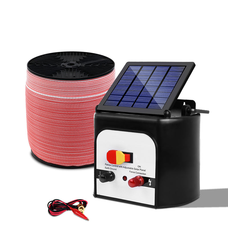 Giantz Electric Fence Energiser 8km Set Solar Powered Energizer + 2000m Tape - Sale Now