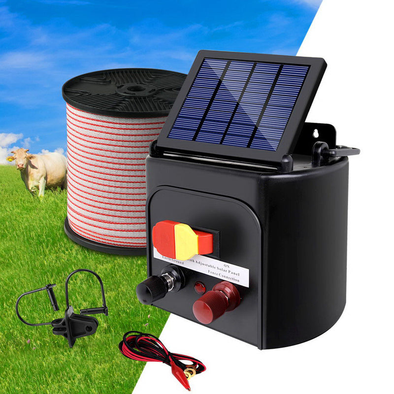 Giantz 3km Solar Electric Fence Energiser Charger with 400M Tape and 25pcs Insulators - Sale Now