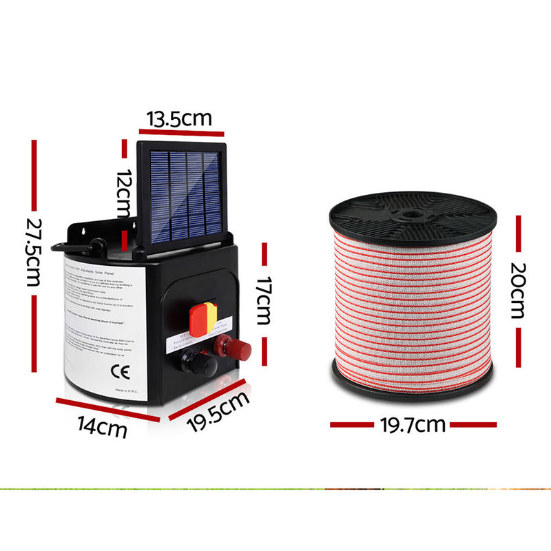 Giantz 5km Solar Electric Fence Energiser Charger with 400M Tape and 25pcs Insulators - Sale Now