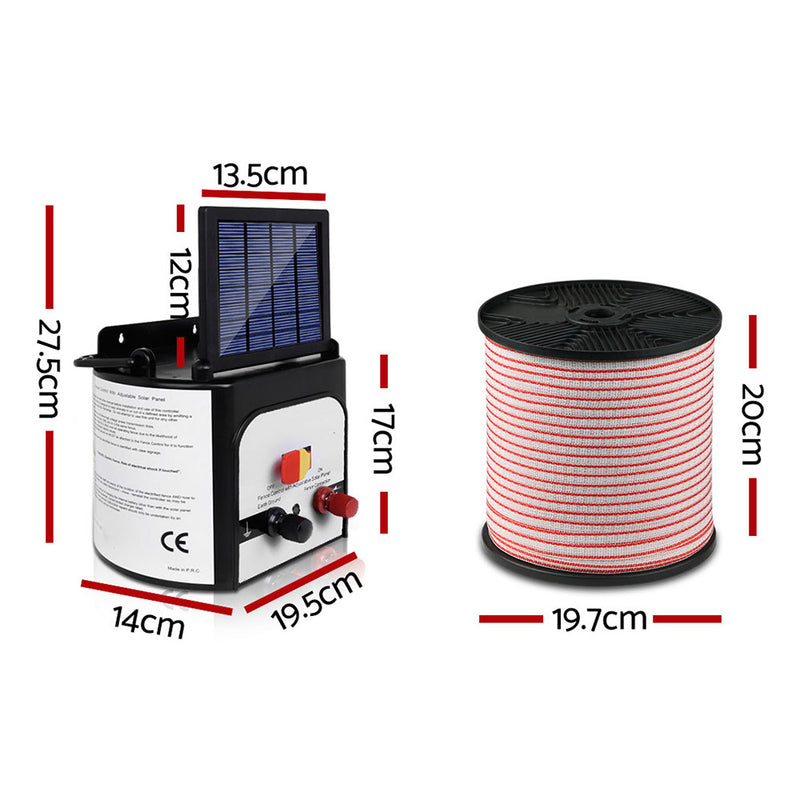 Giantz 8km Solar Electric Fence Energiser Charger with 400M Tape and 25pcs Insulators - Sale Now