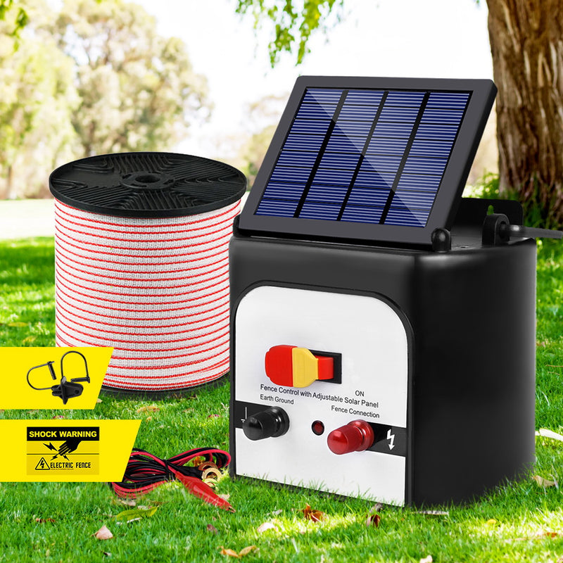 Giantz 8km Solar Electric Fence Energiser Charger with 400M Tape and 25pcs Insulators - Sale Now