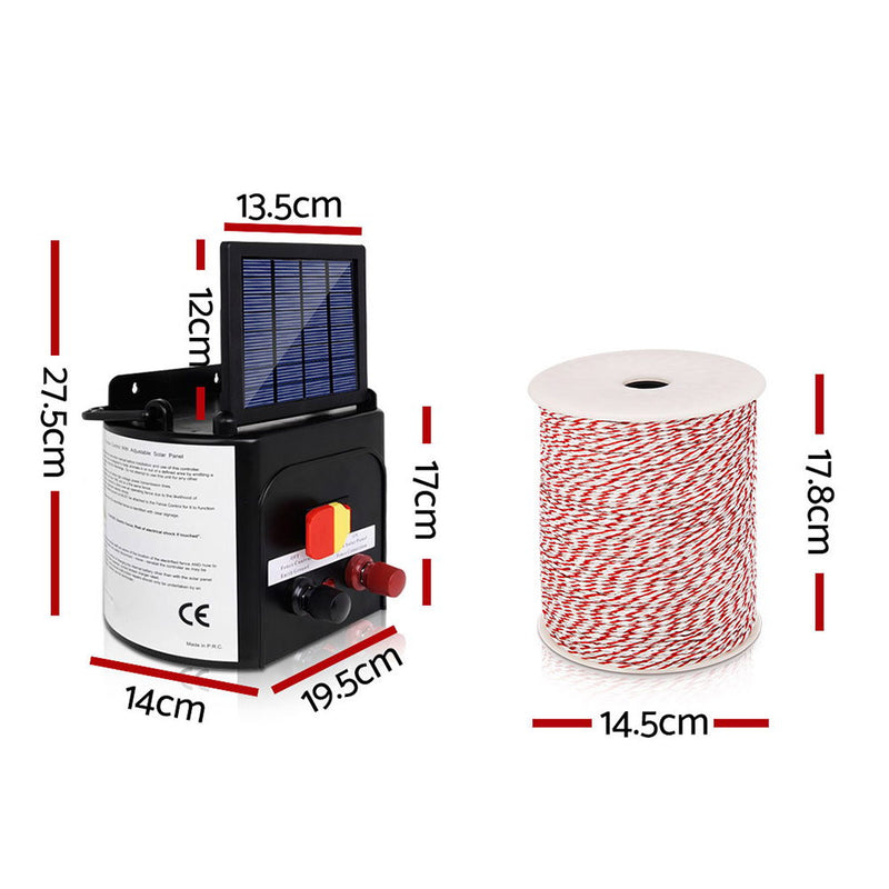 Giantz 5km Solar Electric Fence Energiser Charger with 500M Tape and 25pcs Insulators - Sale Now