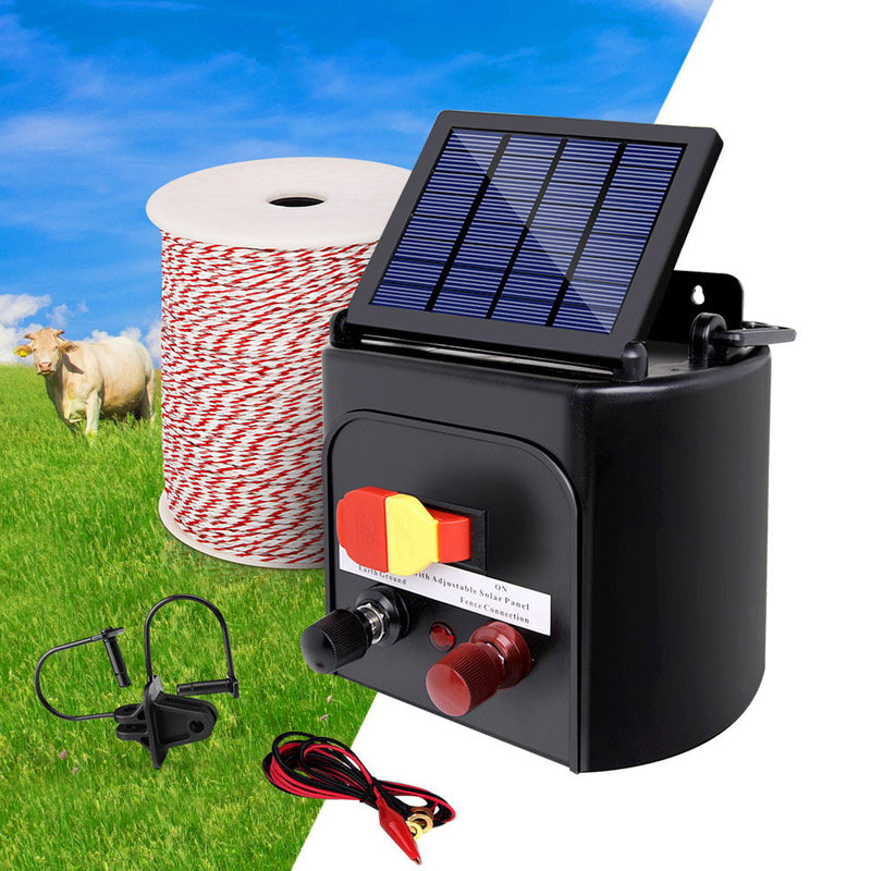 Giantz 5km Solar Electric Fence Energiser Charger with 500M Tape and 25pcs Insulators - Sale Now