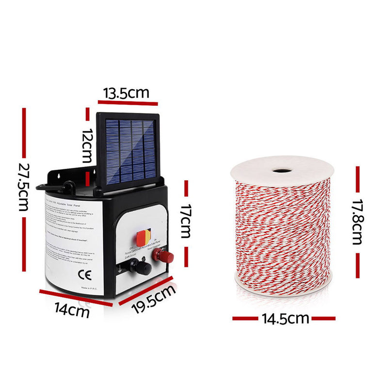 Giantz 8km Solar Electric Fence Energiser Charger with 500M Tape and 25pcs Insulators - Sale Now