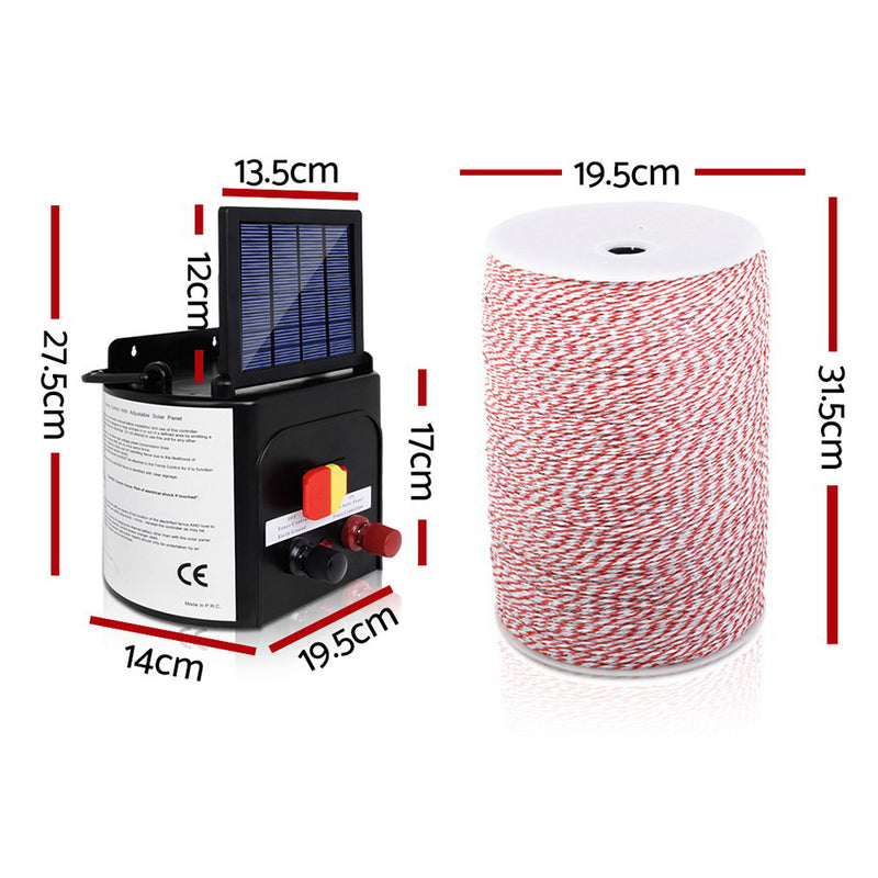 Giantz 3KM Solar Electric Fence Energiser Energizer 0.1J + 2000M Poly Fencing Wire Tape - Sale Now